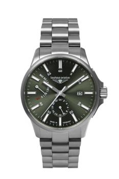 Bauhaus Aviation Herrenuhr Automatik mit Gangreserveanzeige und Titan-Gliederarmband